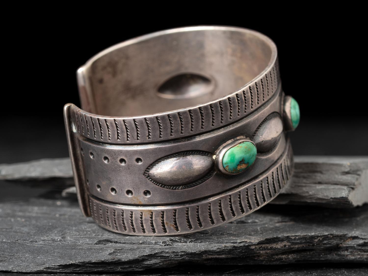Navajo Ingot and Turquoise Cuff Bracelet