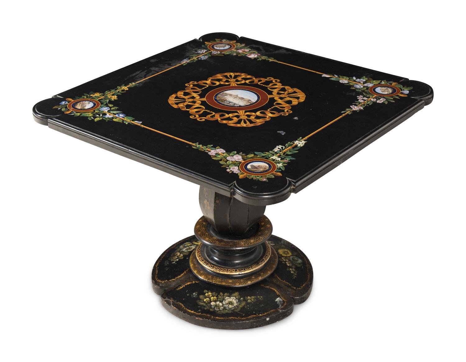 An Italian Black Marble and Micromosaic Table Top