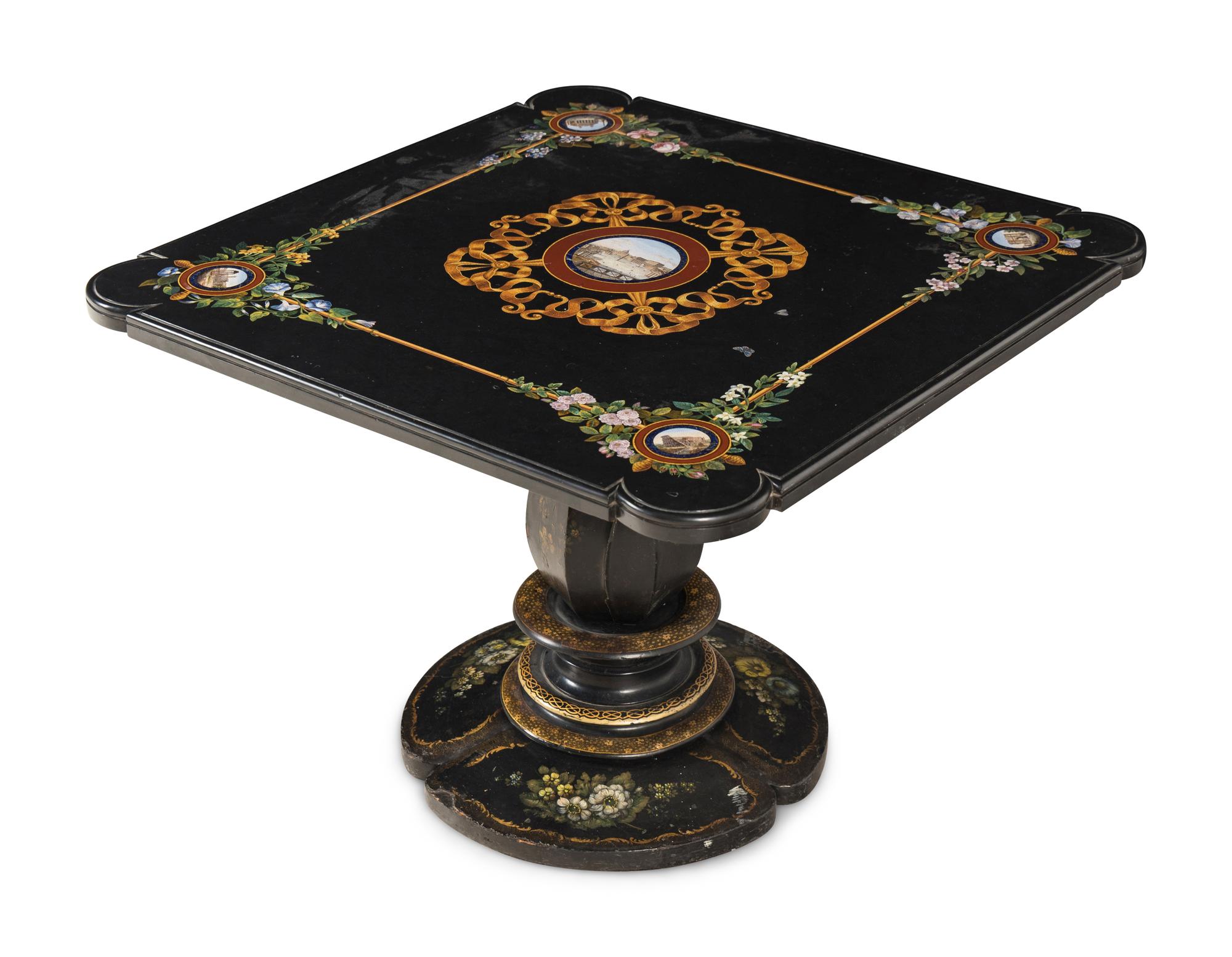 An Italian Black Marble and Micromosaic Table Top