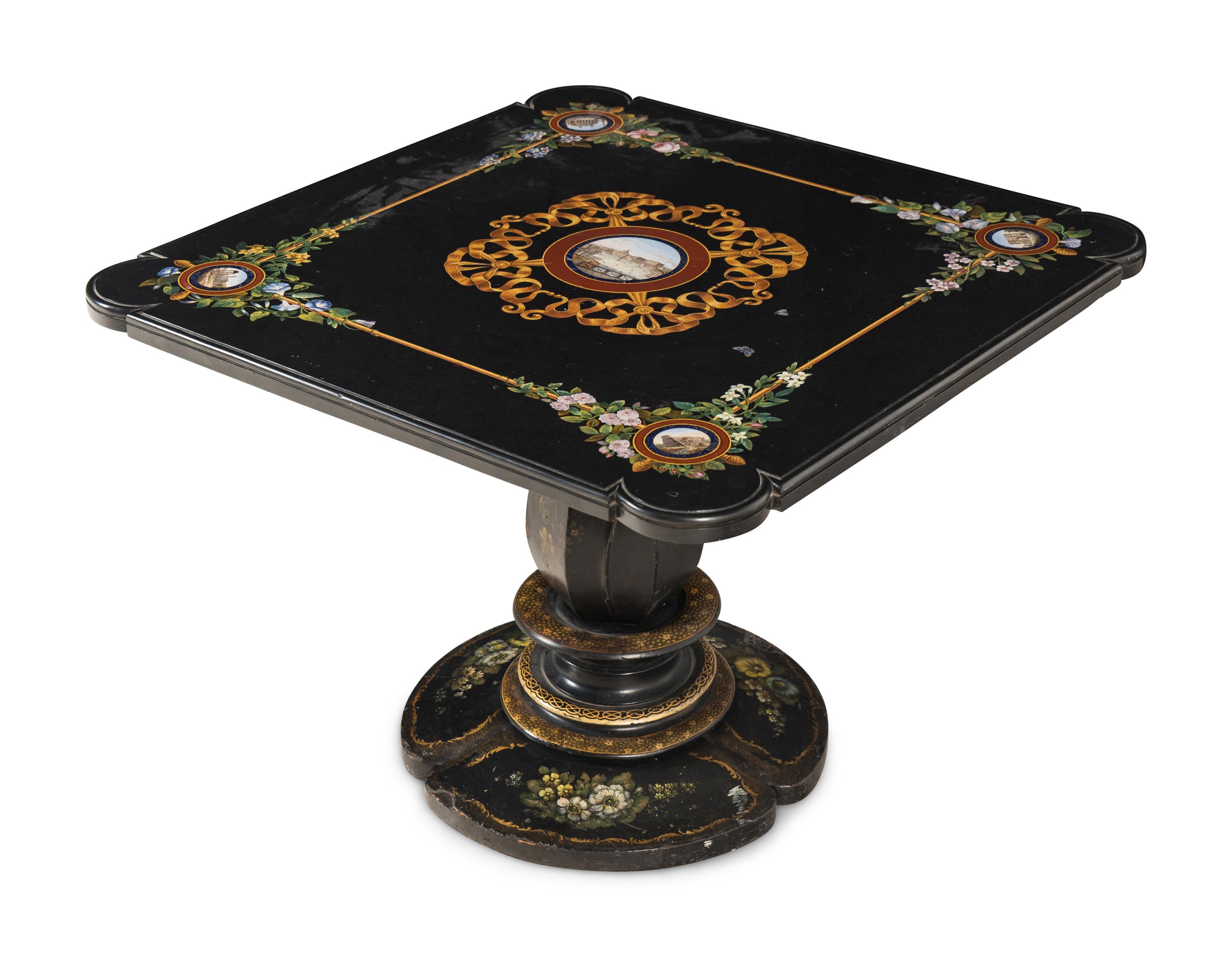 An Italian Black Marble and Micromosaic Table Top