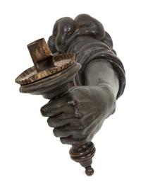 A Pair of Italian Carved, Painted and Parcel Gilt Arm-form Wall Sconces