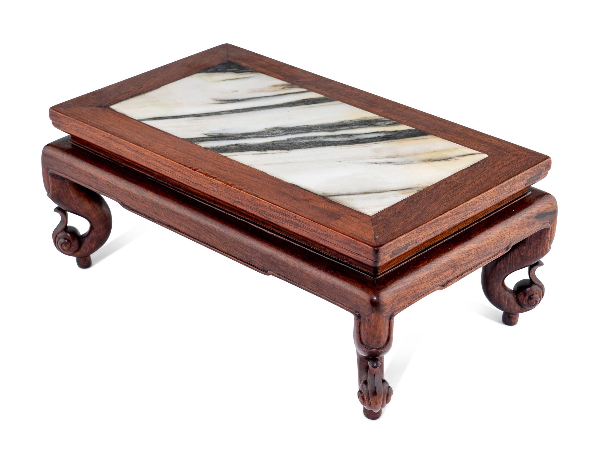 A Chinese Marble Inset Huali Wood Stand