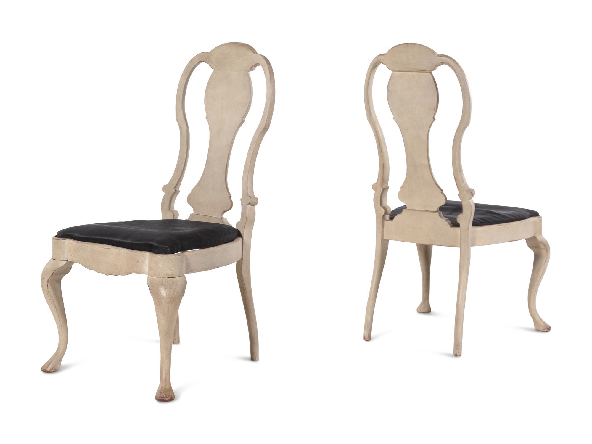 A Pair of Queen Anne Style White-Painted Side Chairs
