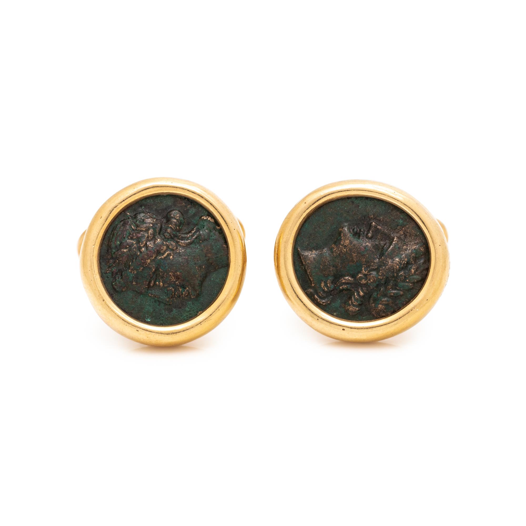 BVLGARI, YELLOW GOLD AND ROMAN COIN 'MONETE' CUFFLINKS