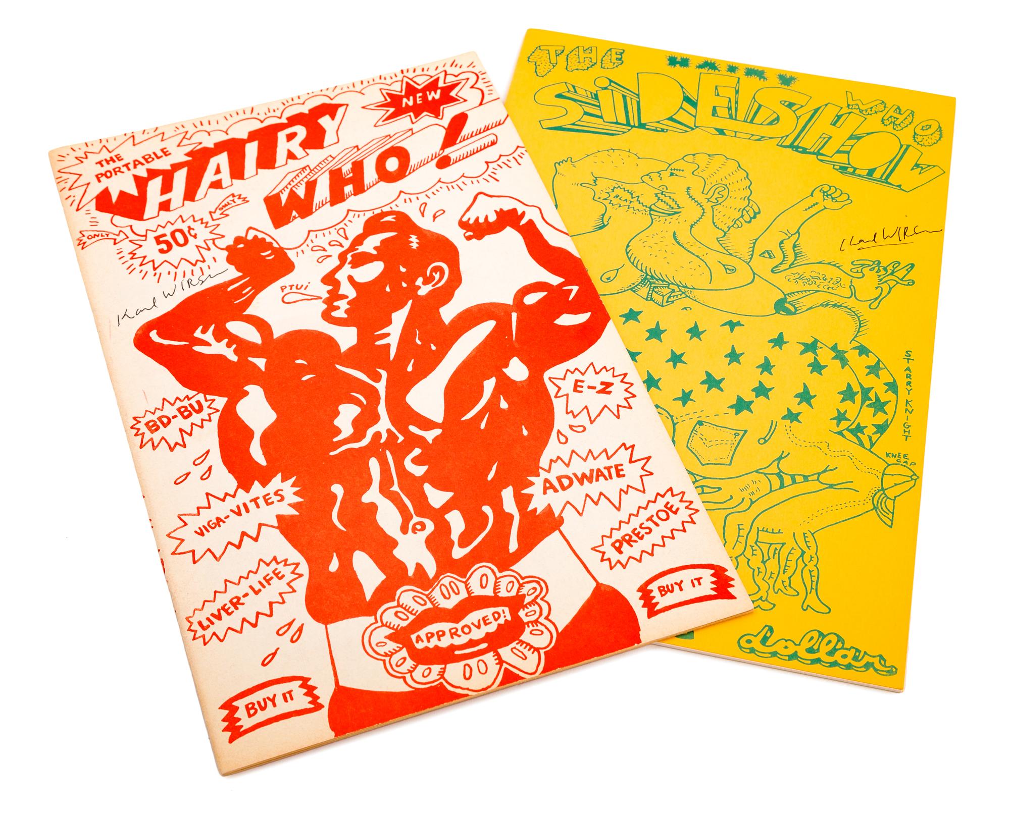 Karl Wirsum, (American, b. 1939), We Got Nuthun to Hyde! Unique Art Auction at 8/Special Fund Razor, 1974, together with The Portable H