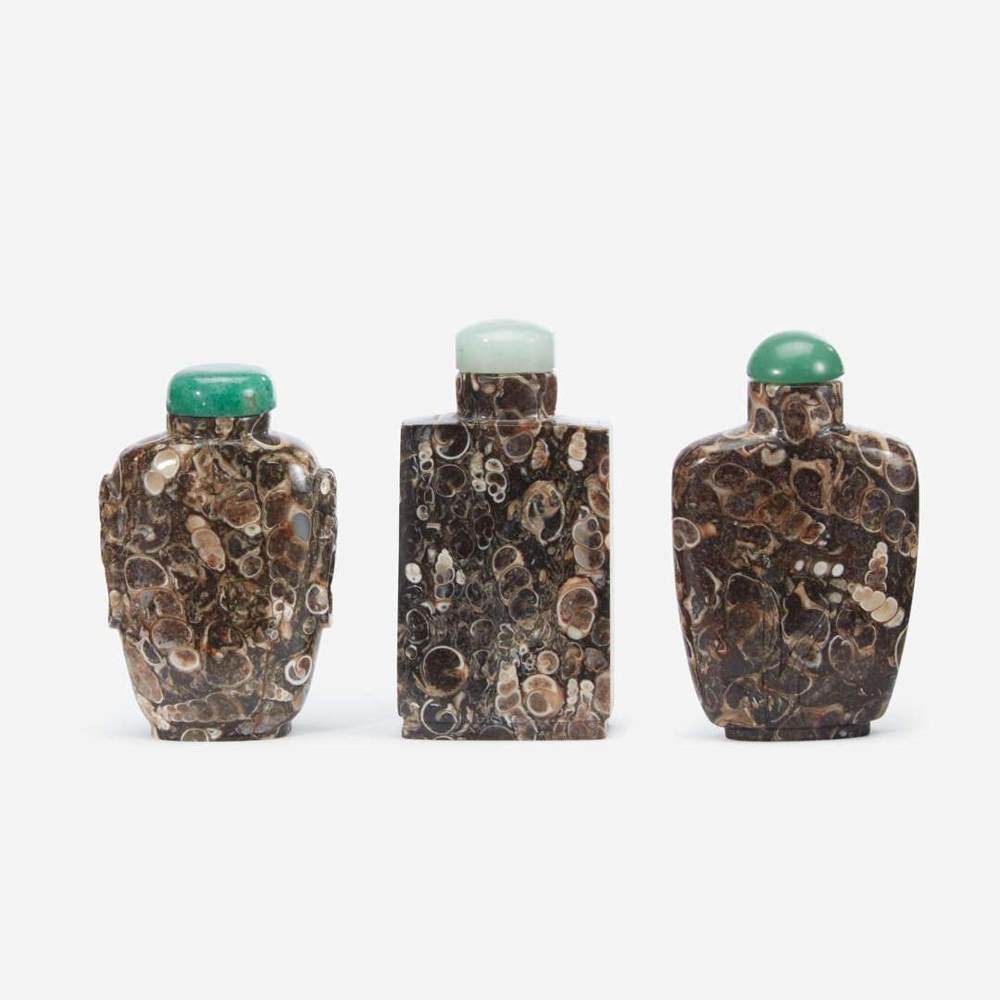 Three Chinese fossiliferous limestone snuff bottles