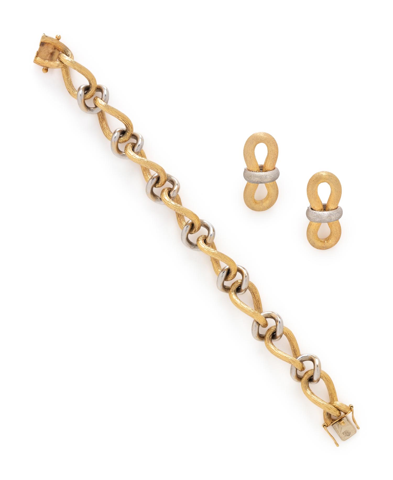 BICOLOR GOLD BRACELET AND EARRINGS