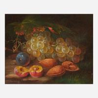 George Forster (American, 1817–1896) Still Life with Grapes, Plums, and Almonds in a Landscape