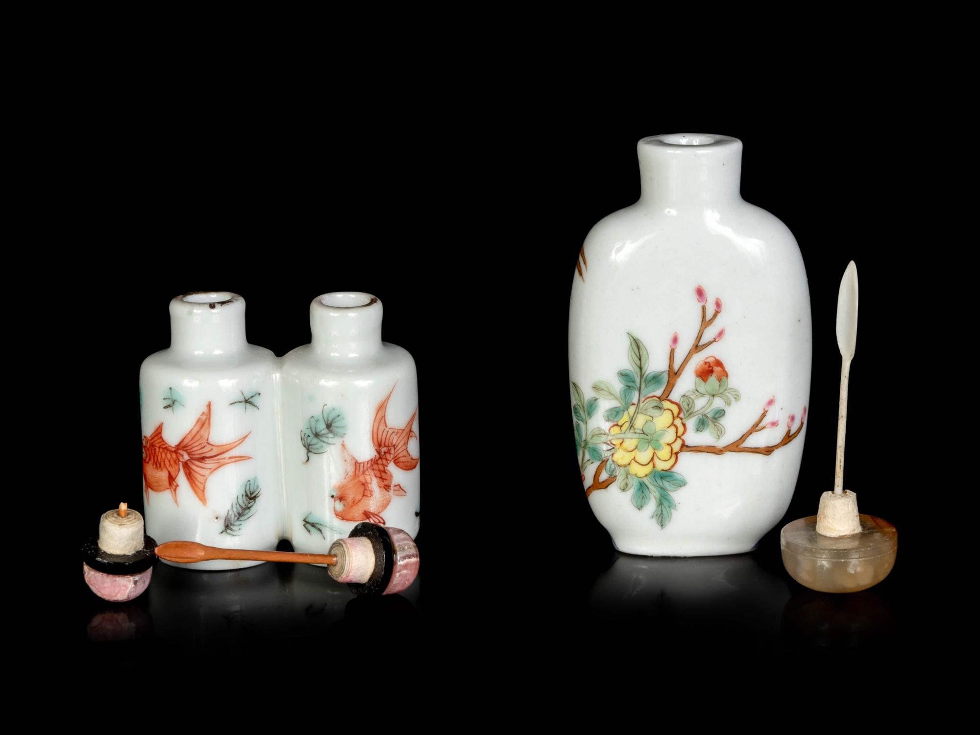 Two Chinese Famille Rose Porcelain Snuff Bottles