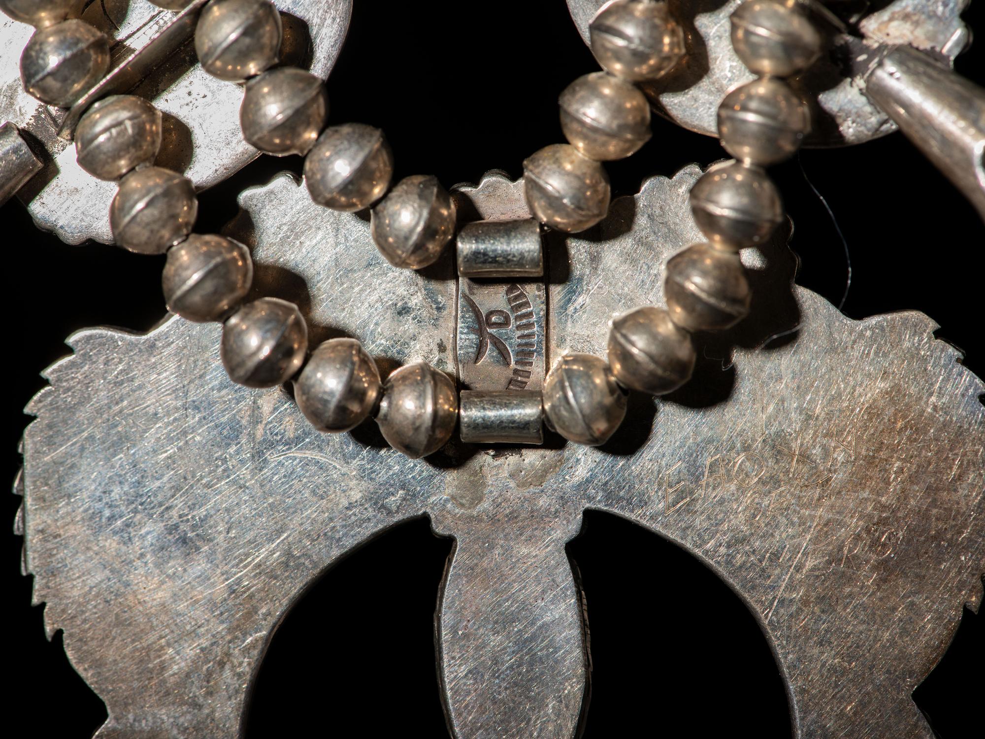 Navajo Silver and Turquoise Squash Blossom Necklace