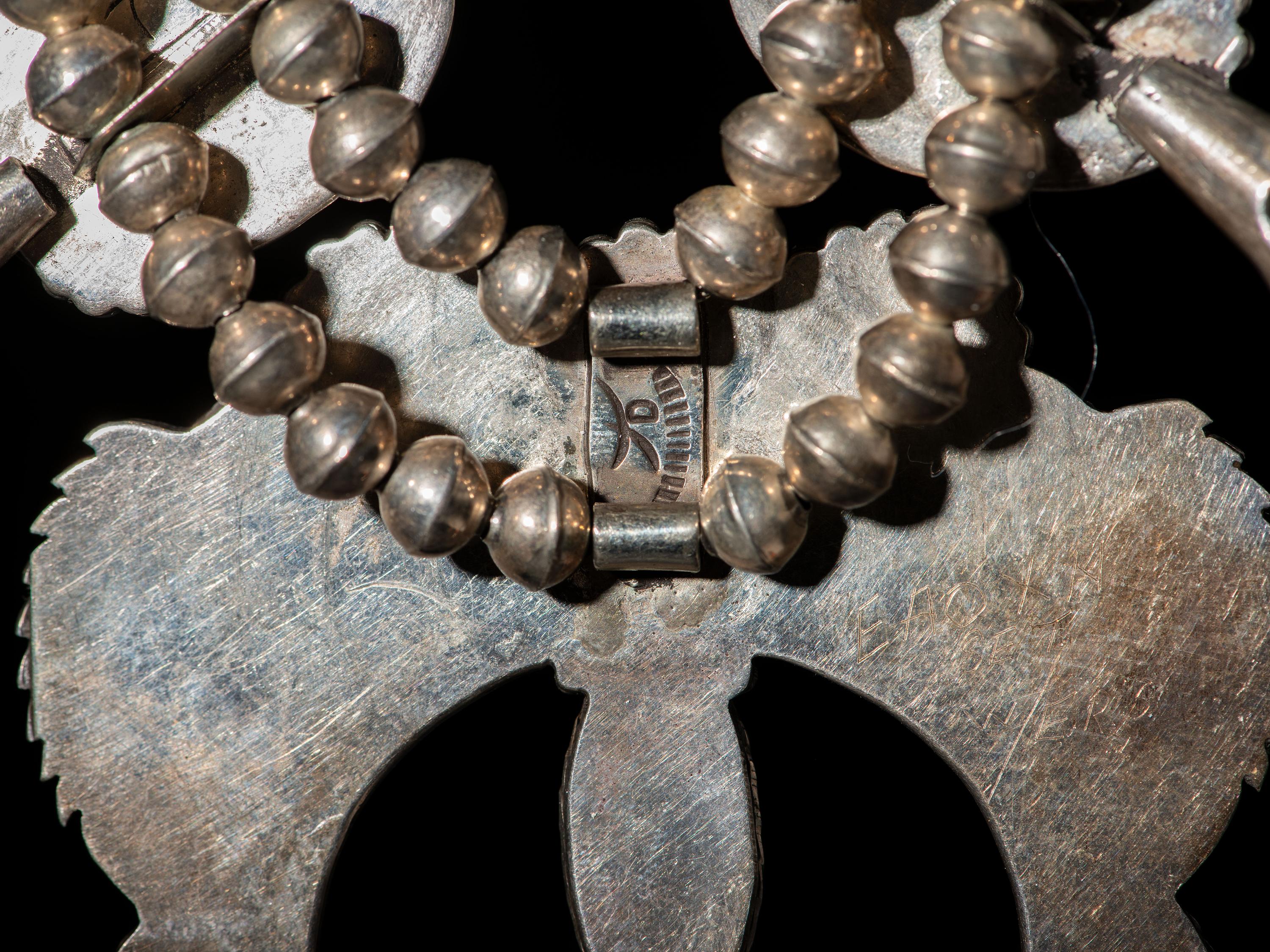 Navajo Silver and Turquoise Squash Blossom Necklace