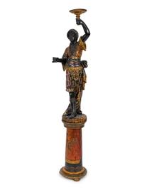 An Italian Carved and Painted Torchere of a Moor on a Pedestal Base — 19TH CENTURY