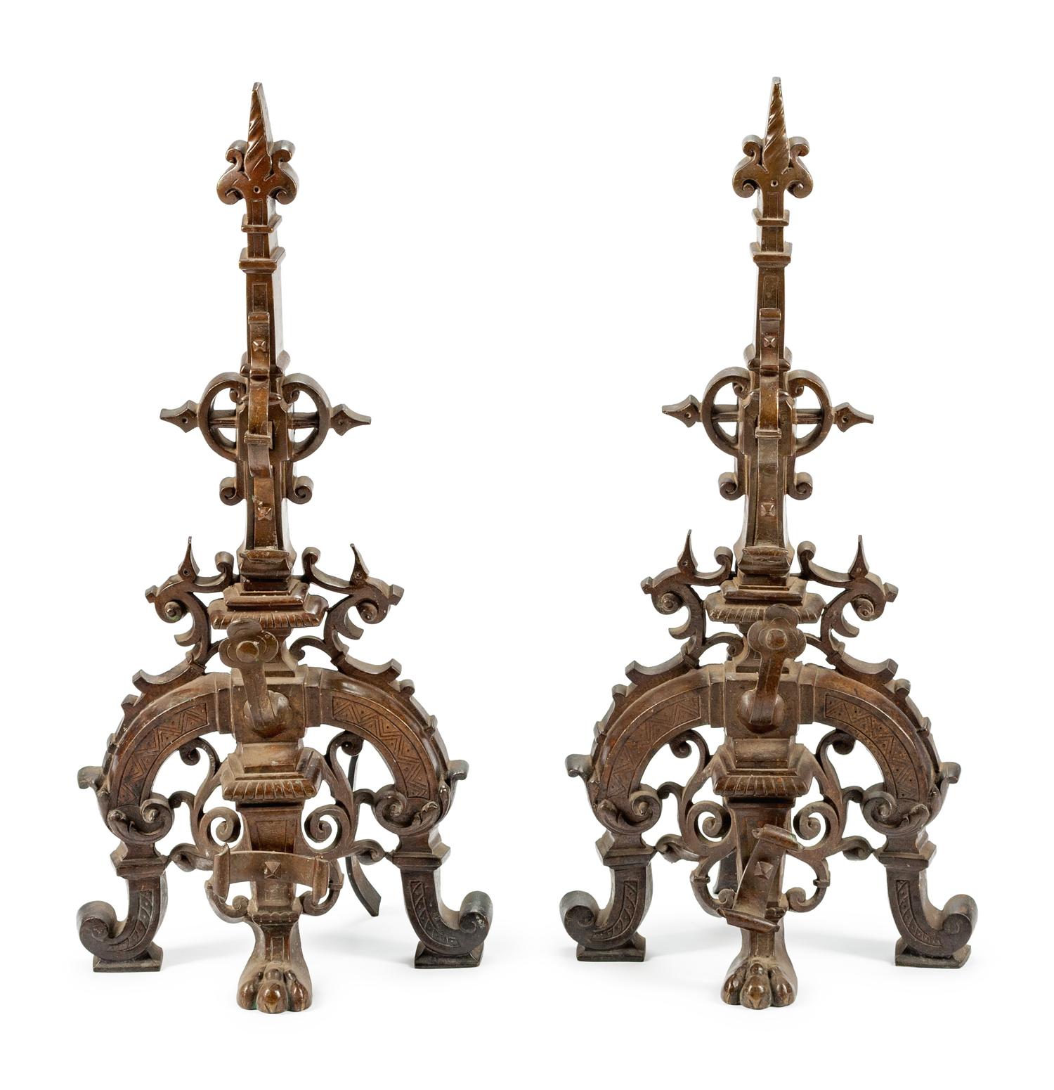 A Pair of English Rococo Style Patinated Bronze Chenets