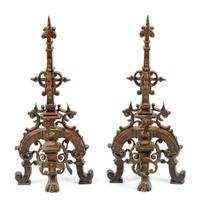 A Pair of English Rococo Style Patinated Bronze Chenets