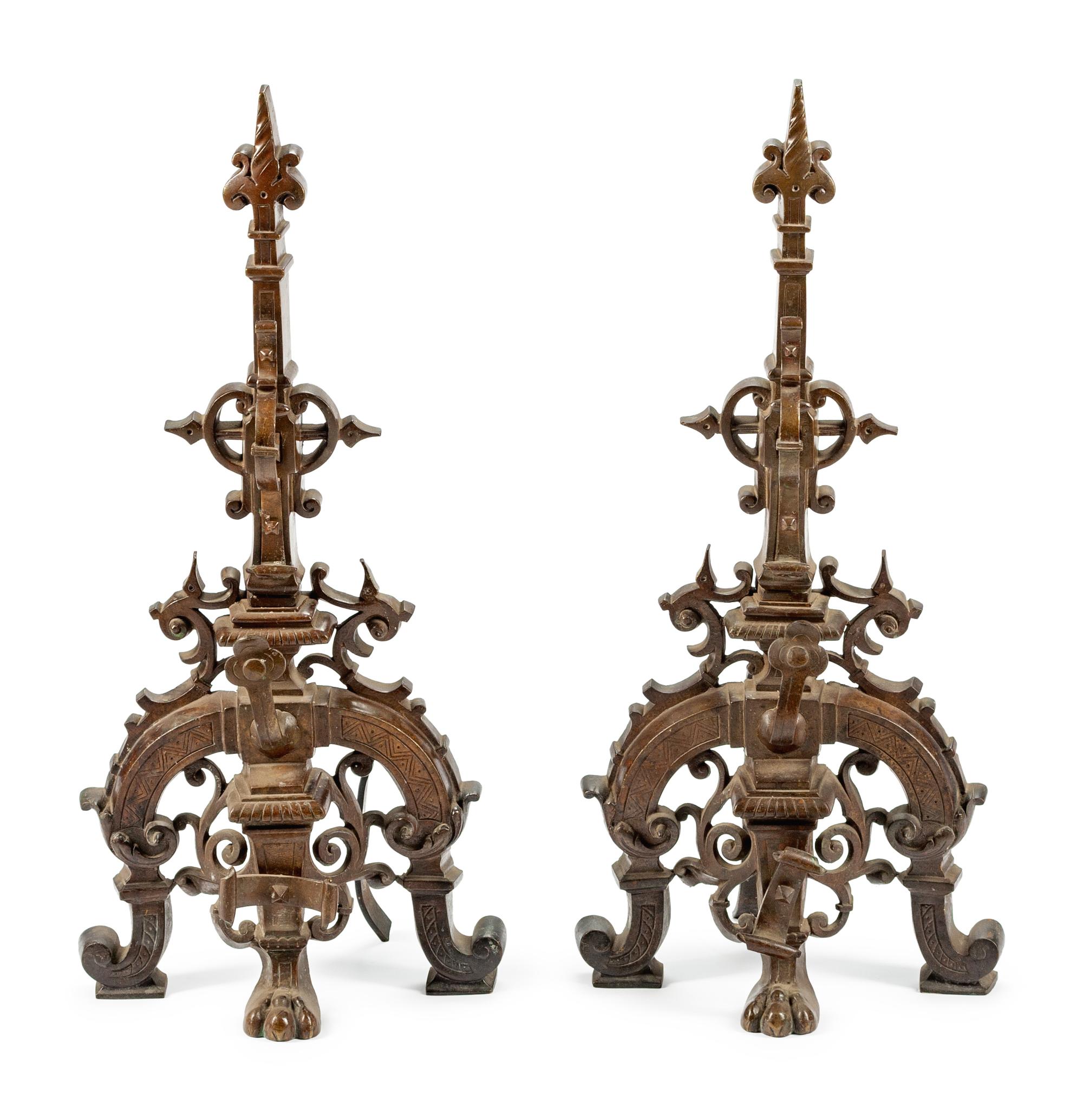 A Pair of English Rococo Style Patinated Bronze Chenets