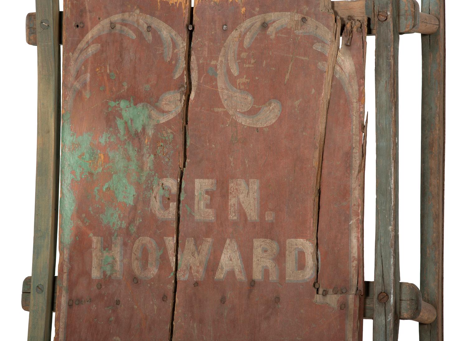 A Paint Decorated Wooden Sled