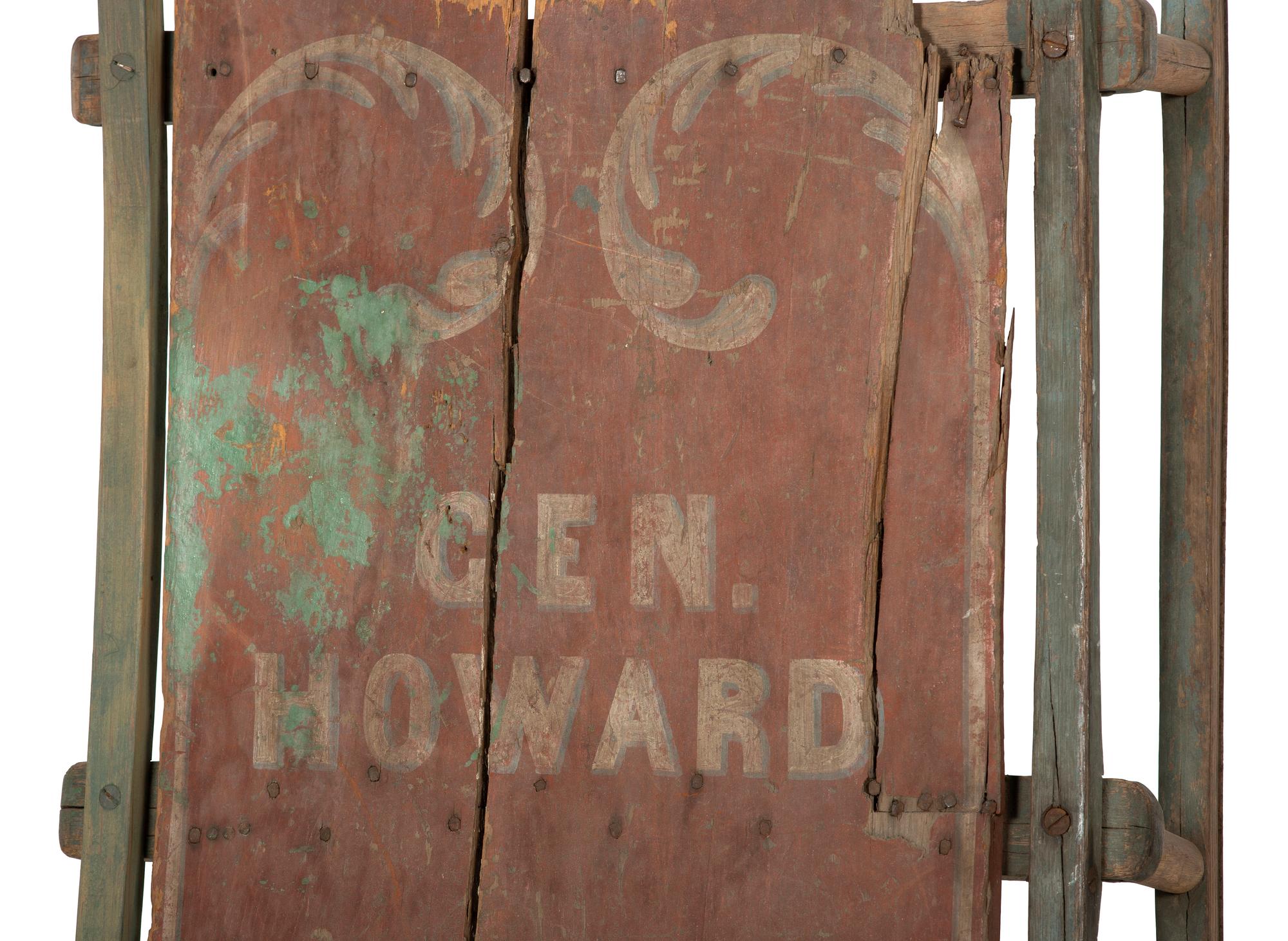 A Paint Decorated Wooden Sled