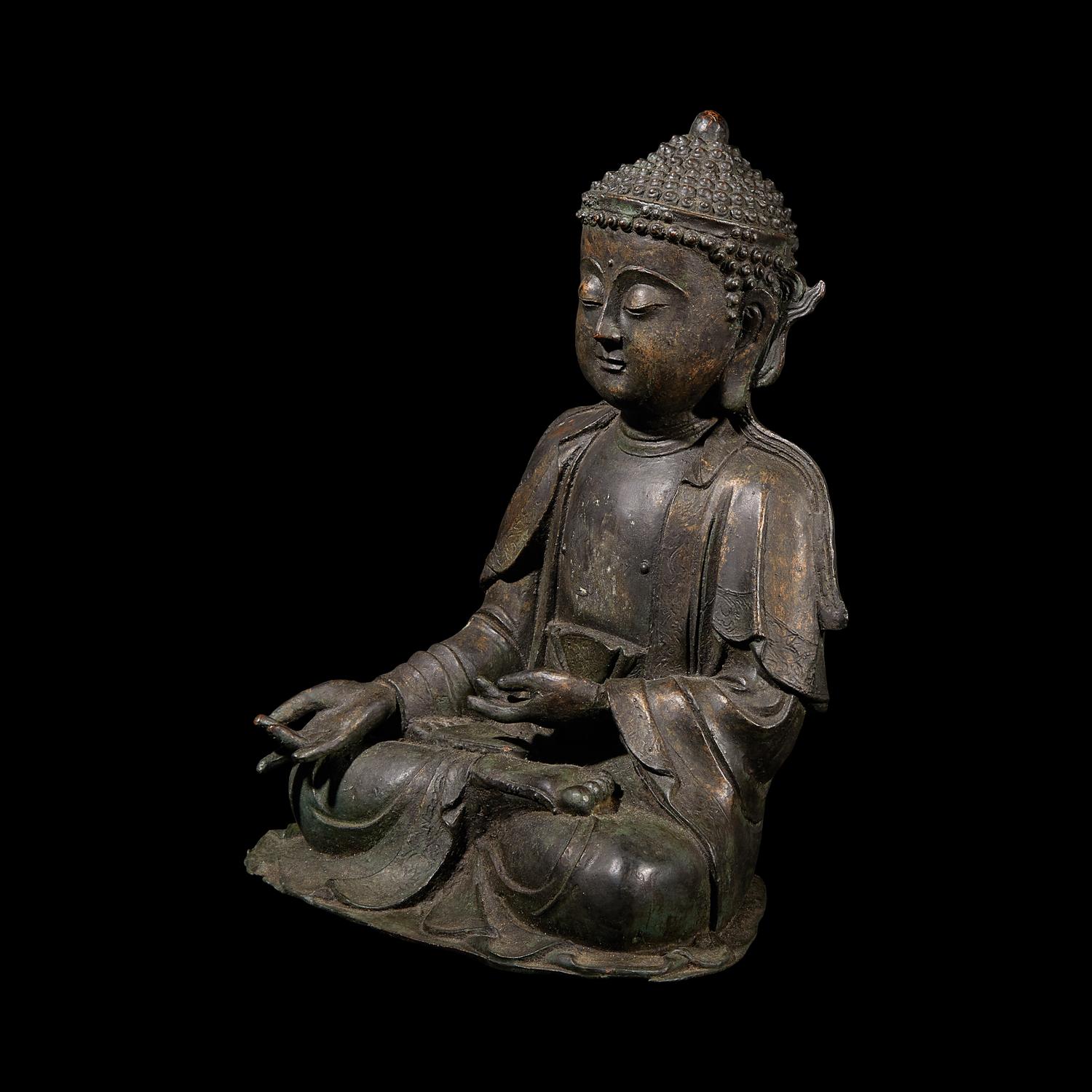 A Chinese Patinated Copper Alloy Seated Buddha 漆銅坐佛
