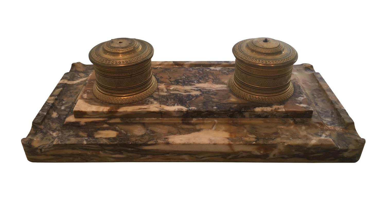 A Charles X Gilt Bronze and Marble Standish Width 16 inches. — MID-19TH CENTURY