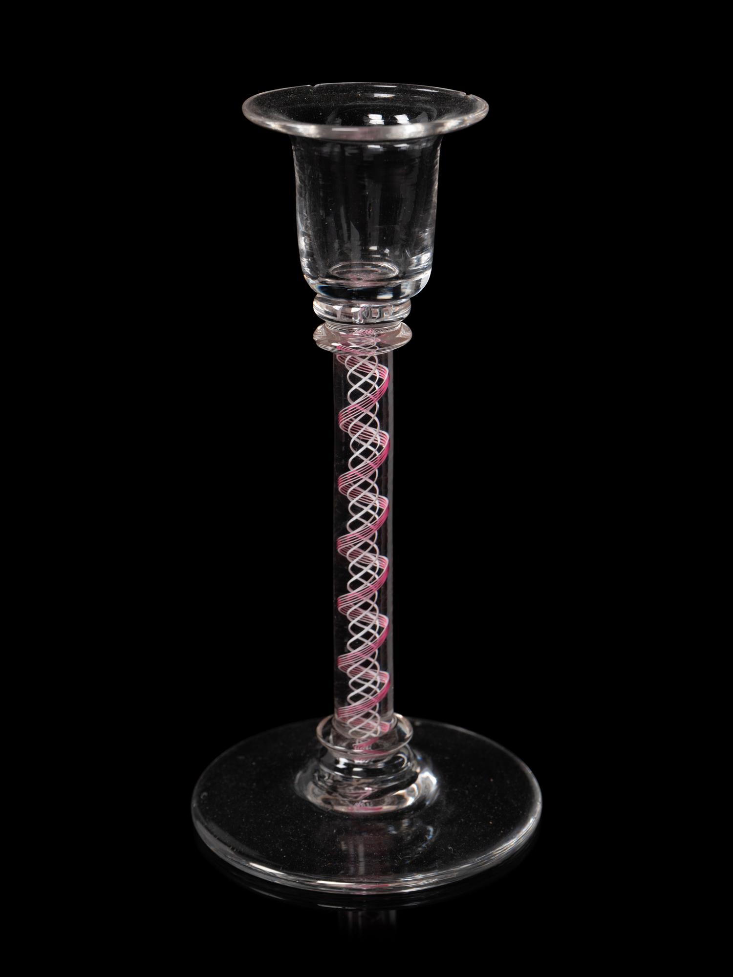 A Pair of Internal Twist Glass Candlesticks