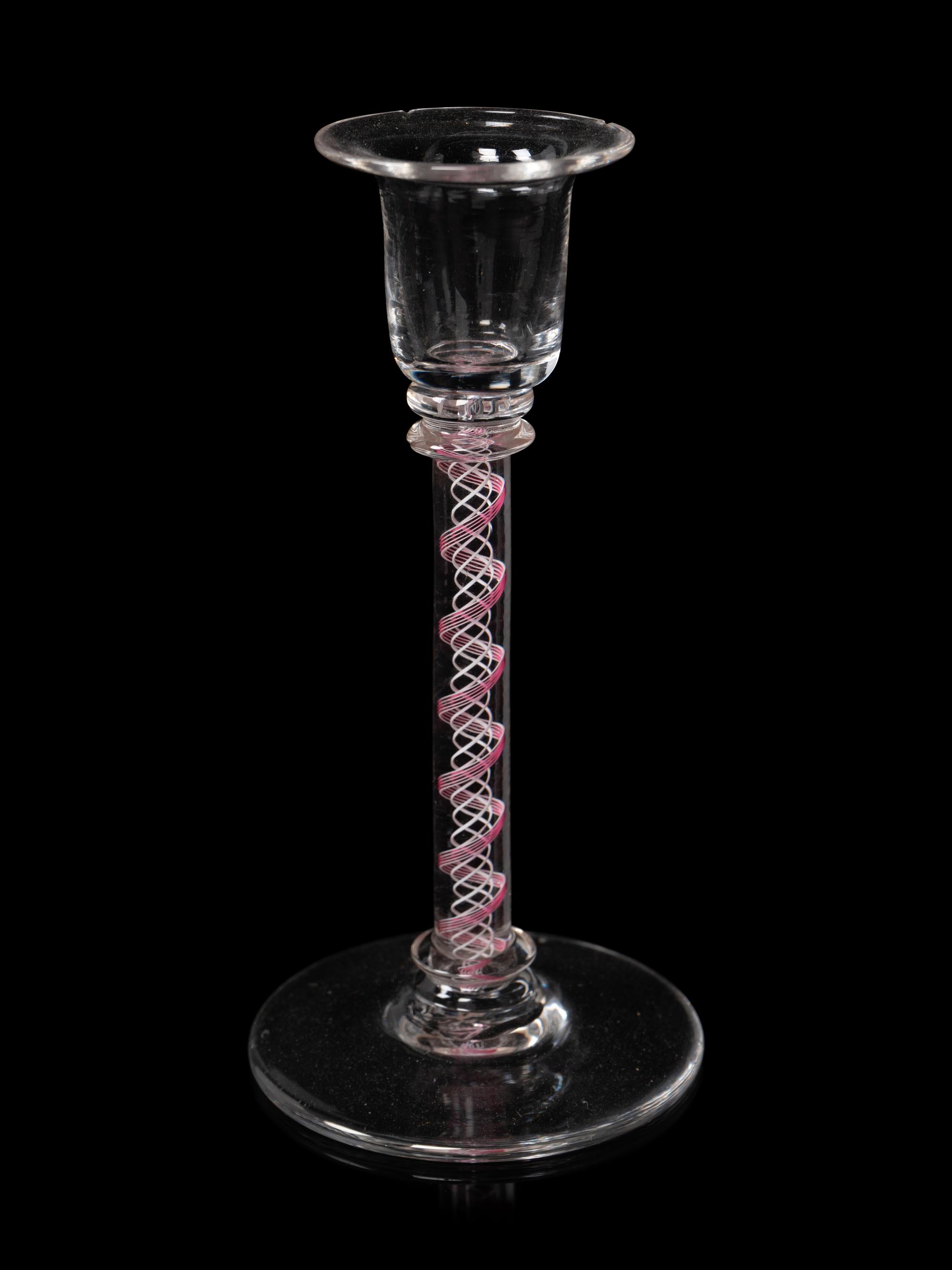 A Pair of Internal Twist Glass Candlesticks