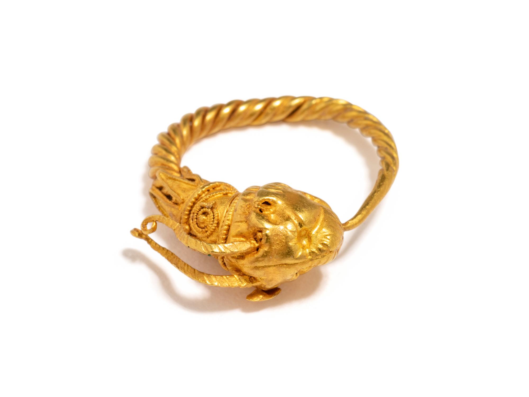 A Greek Gold Hoop Earring with a Griffin-Head Terminal