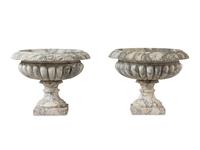 A Pair of Neoclassical Style White and Grey Veined Marble Jardinières