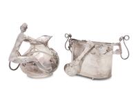 An Emilia Castillo Silver-Plate and Hardstone Inset Water Pitcher and Jardinière