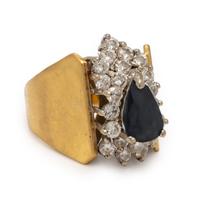 Sapphire, Diamond, and Yellow Gold Ring