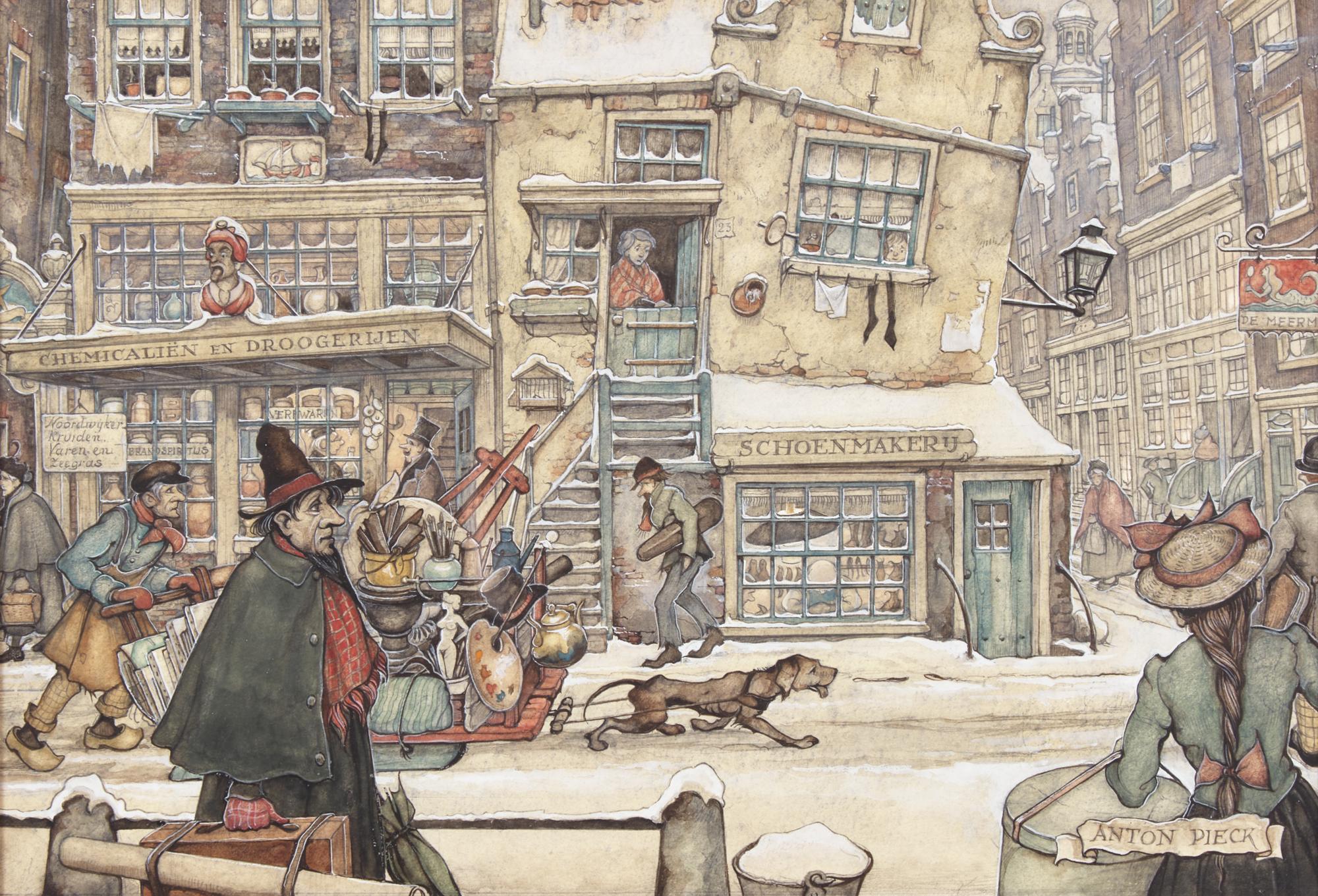 Anton Pieck (Dutch, 1895-1987) — A Bustling Street in Winter
