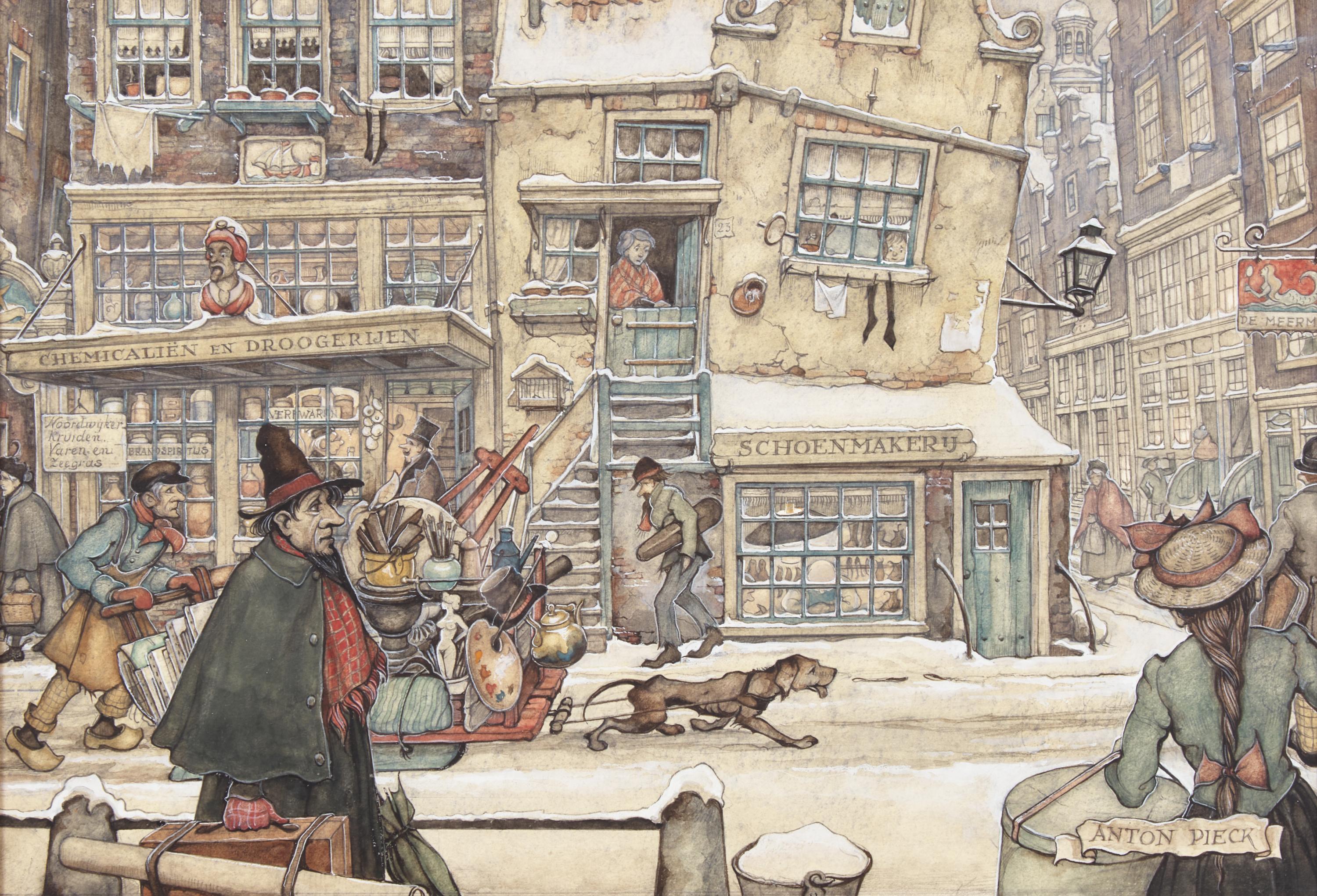 Anton Pieck (Dutch, 1895-1987) — A Bustling Street in Winter