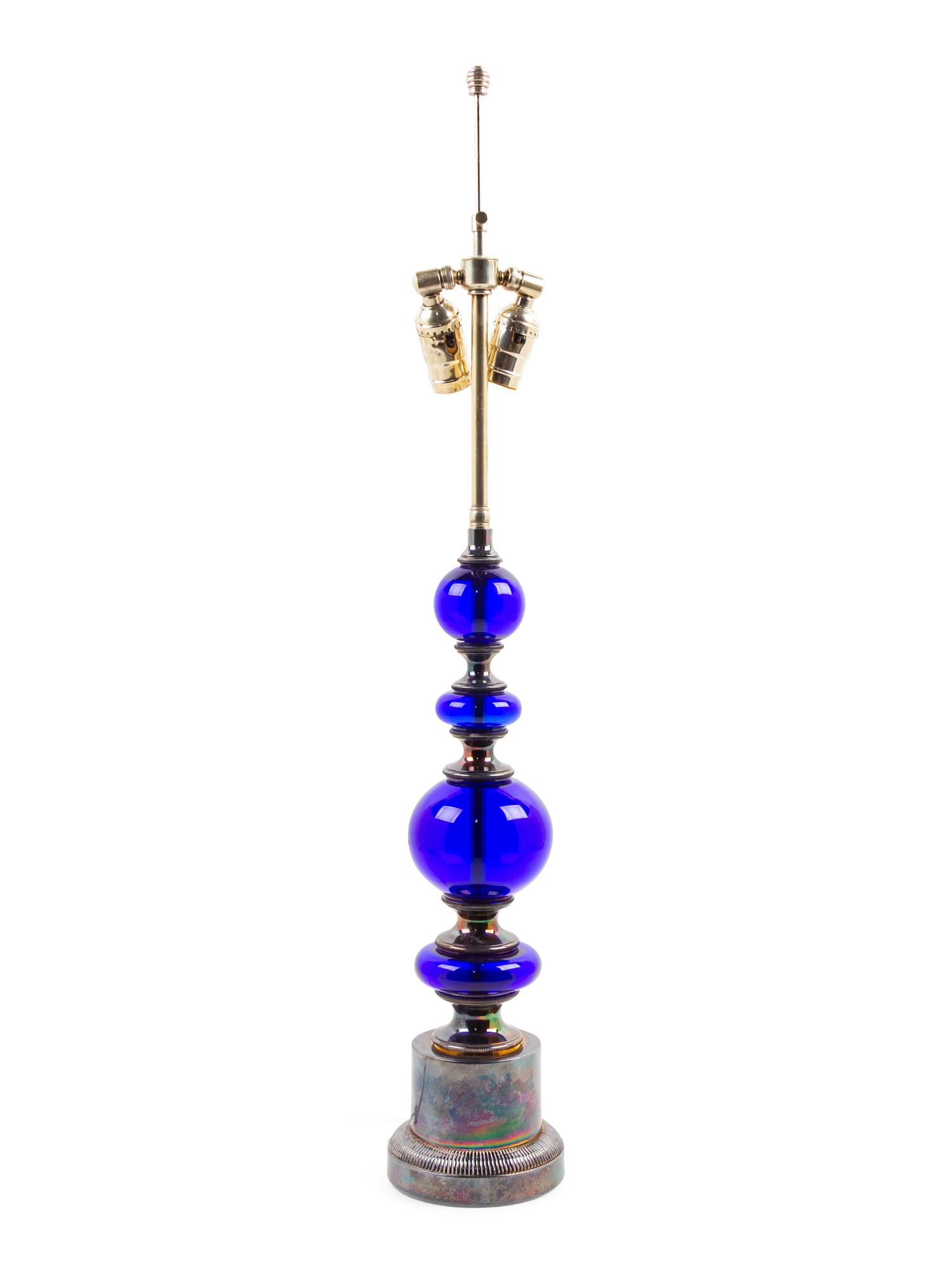 A Silver-Plate and Cobalt Glass Table Lamp