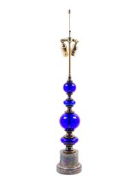 A Silver-Plate and Cobalt Glass Table Lamp
