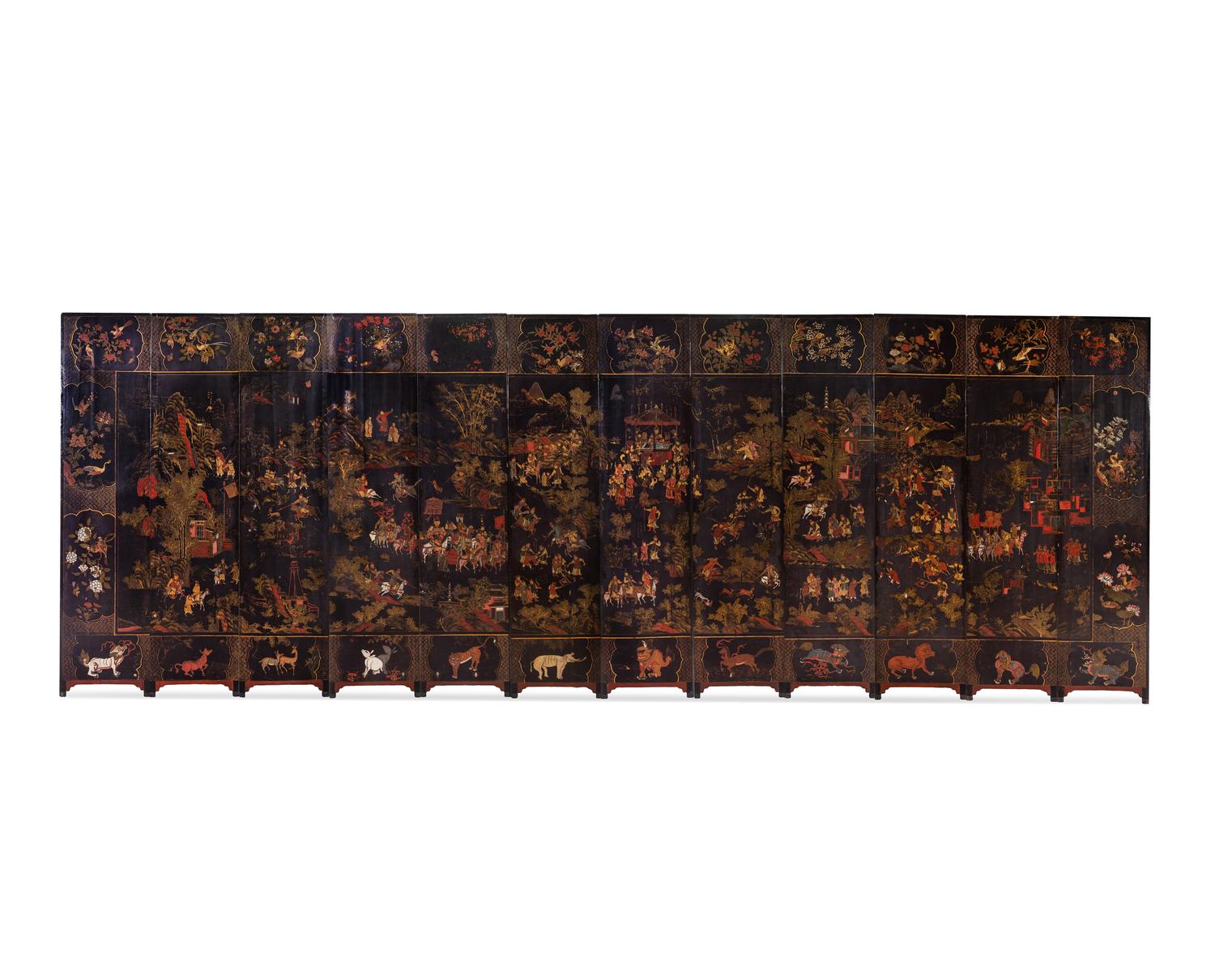 A Chinese Lacquer Twelve-Panel Screen