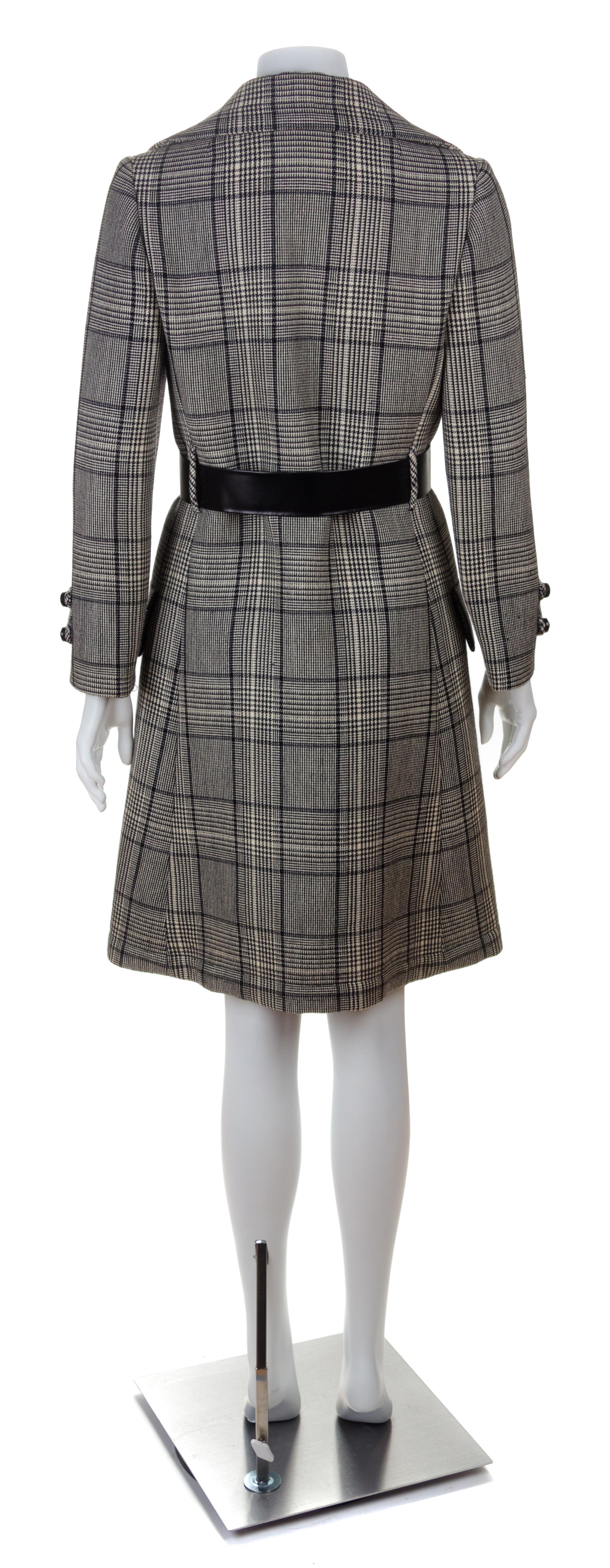 A Jeanne Lanvin Black and White Wool Plaid Double Breasted Coat, No size.