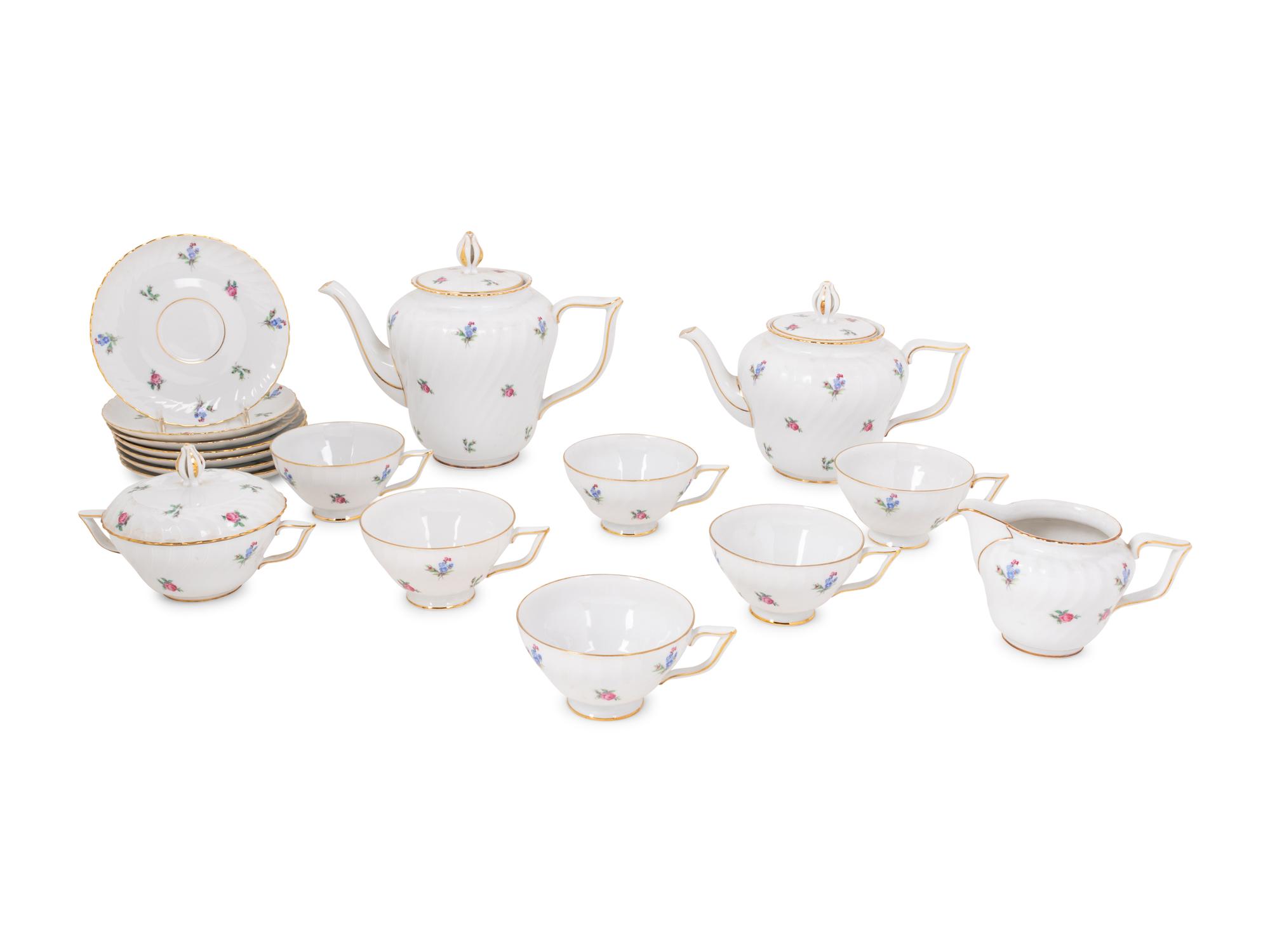 A Royal Tettau Porcelain Dresden Flowers Tea Service
