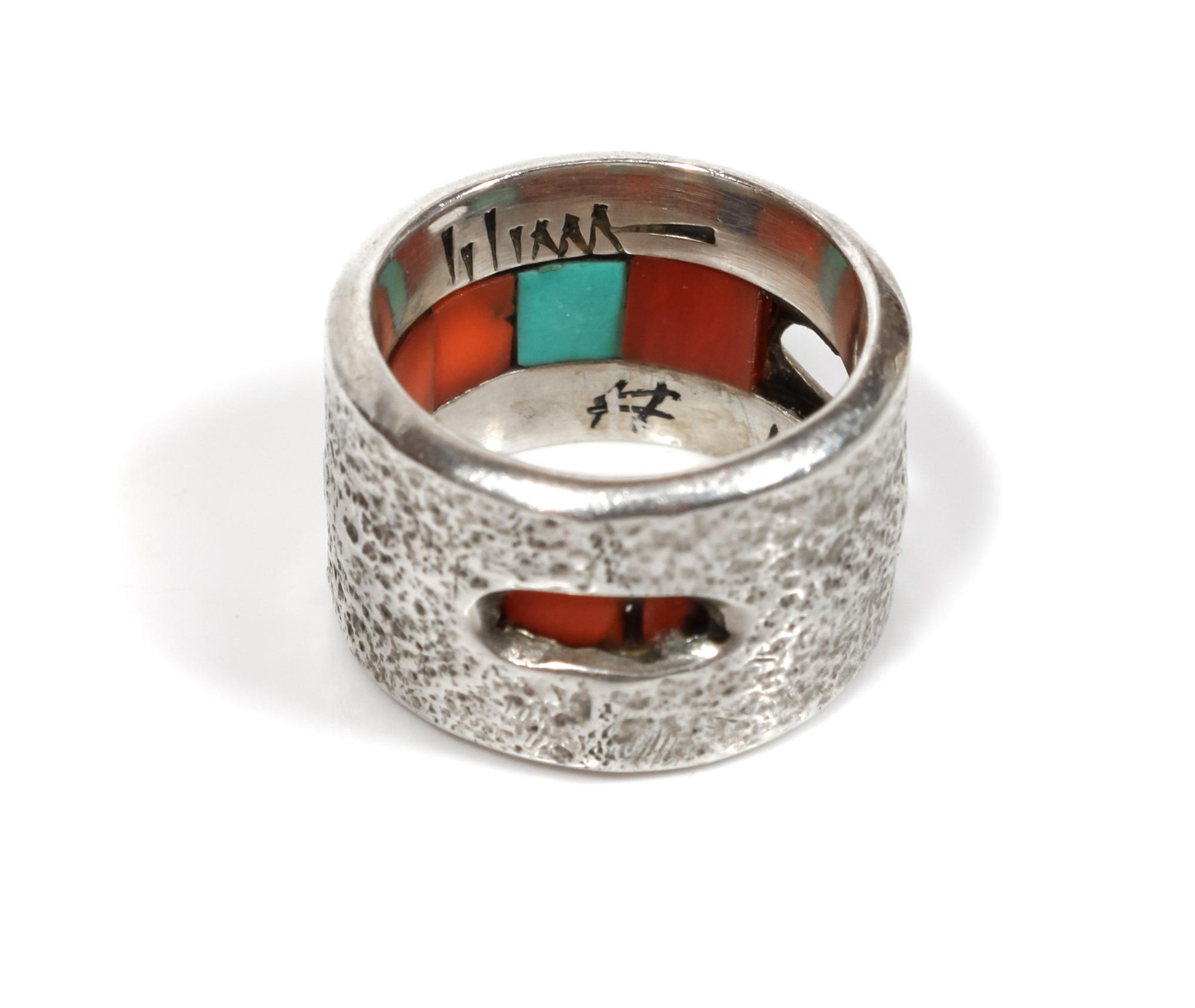 Hopi Silver and Multi-Stone Inlay Ring, Charles Loloma (1921-1991)