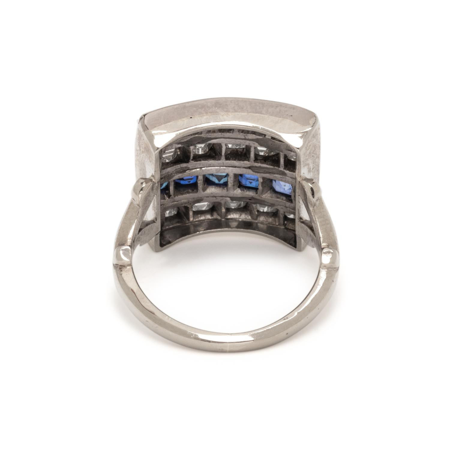 DIAMOND, SAPPHIRE, AND SYNTHETIC SAPPHIRE RING