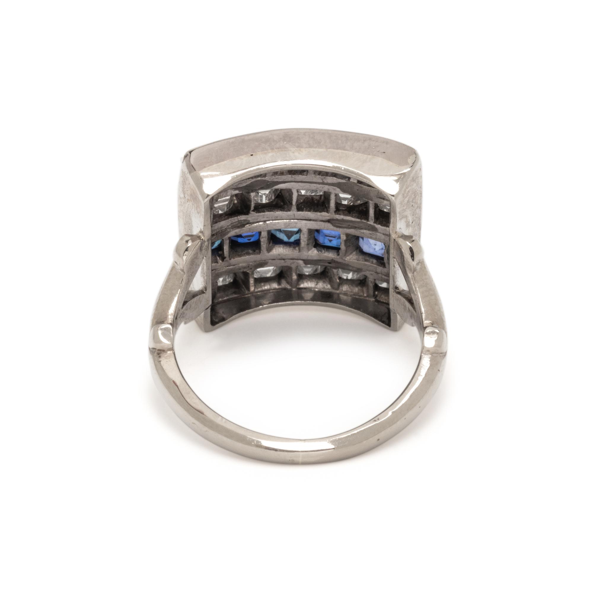 DIAMOND, SAPPHIRE, AND SYNTHETIC SAPPHIRE RING