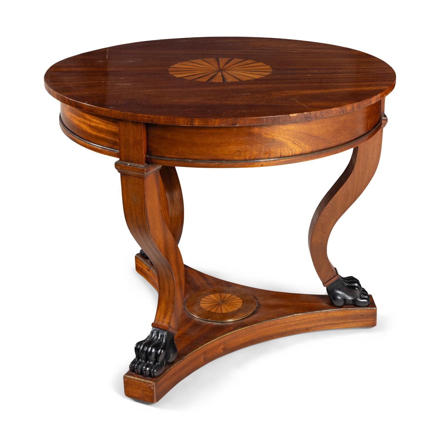 A Regency Style Mahogany and Marquetry Center Table