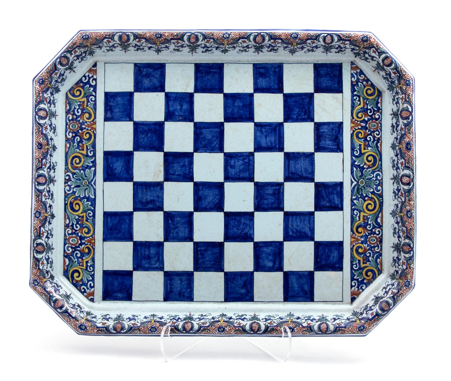 A Continental Majolica Checkerboard Tray