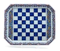 A Continental Majolica Checkerboard Tray