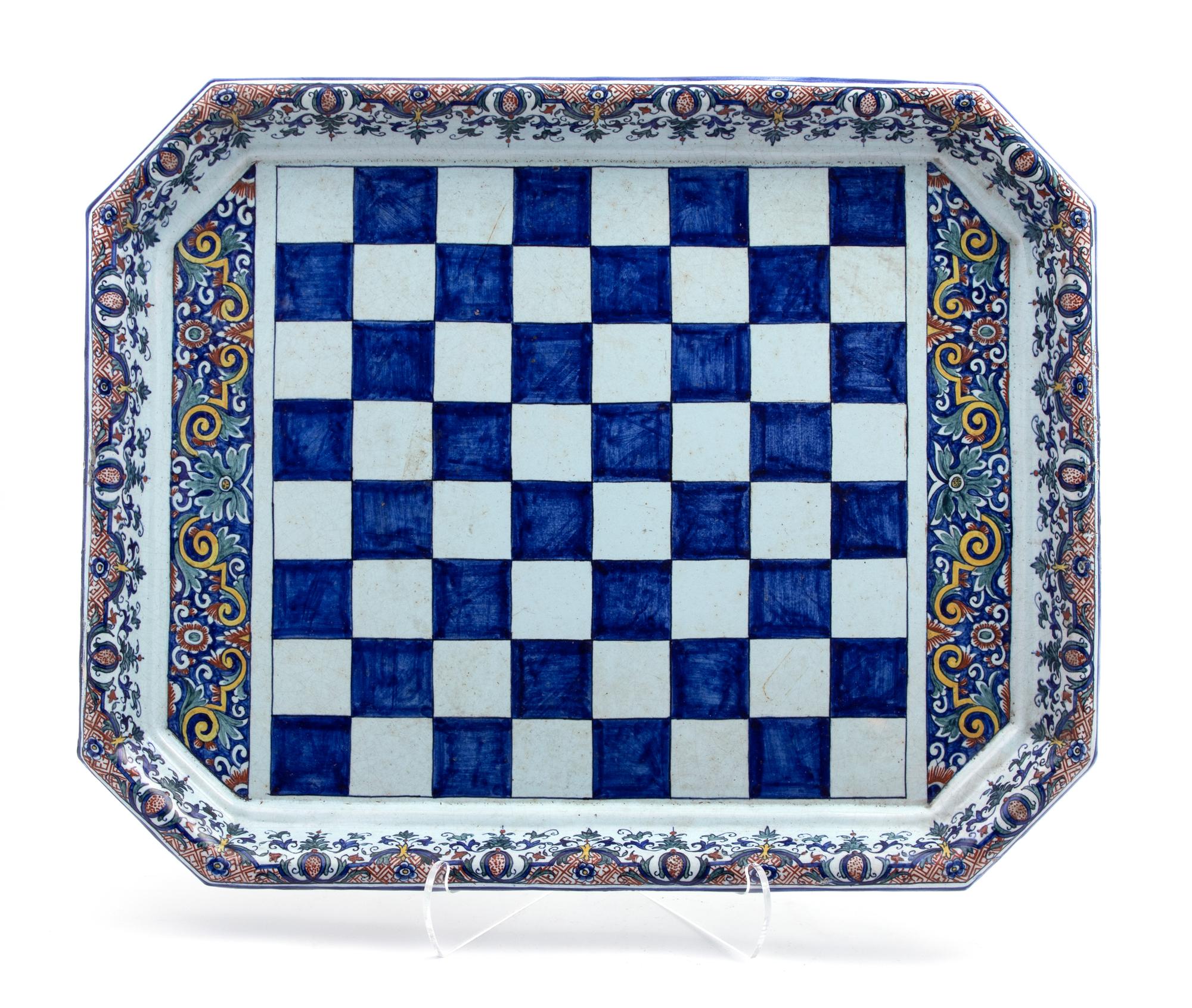 A Continental Majolica Checkerboard Tray