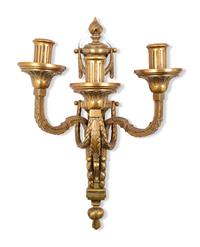 A Pair of Louis XVI Style Gilt Bronze Two-Light Sconces