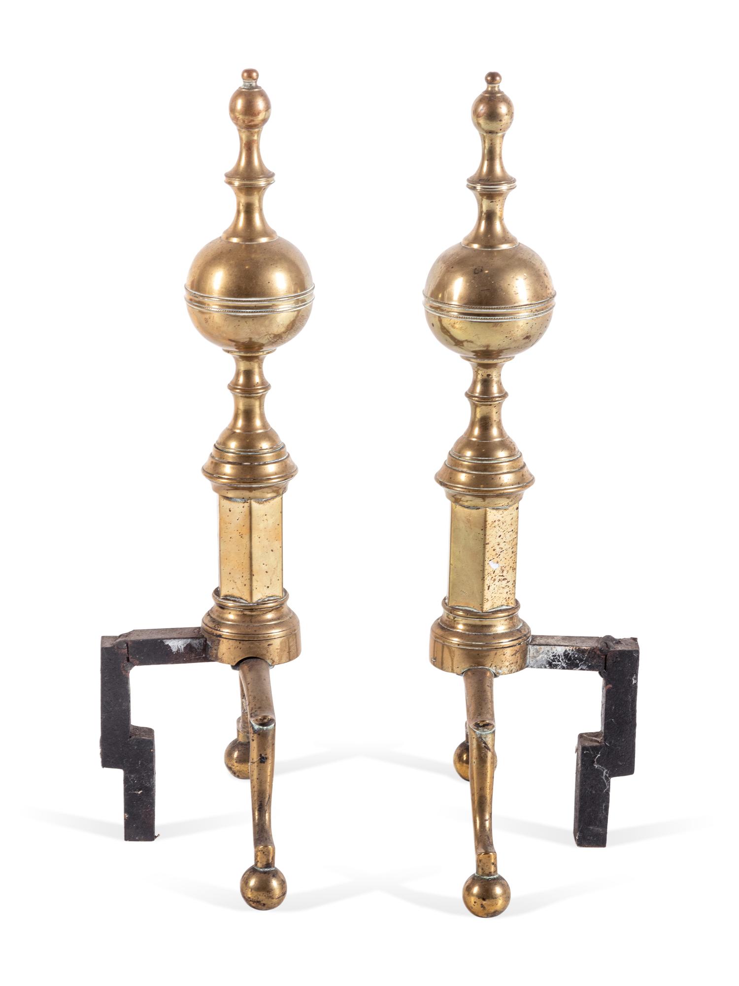 A Group of Federal Brass and Iron Fireplace Articles