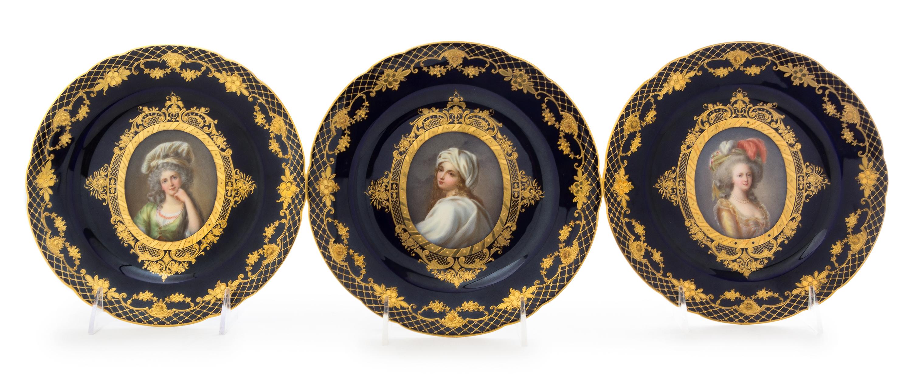Three Dresden Porcelain Cabinet Plates Diameter 8 1/4 inches.