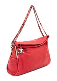 A Chanel Pink Calfskin Leather Fold Over Handbag, 12.5" x 11" x 4".
