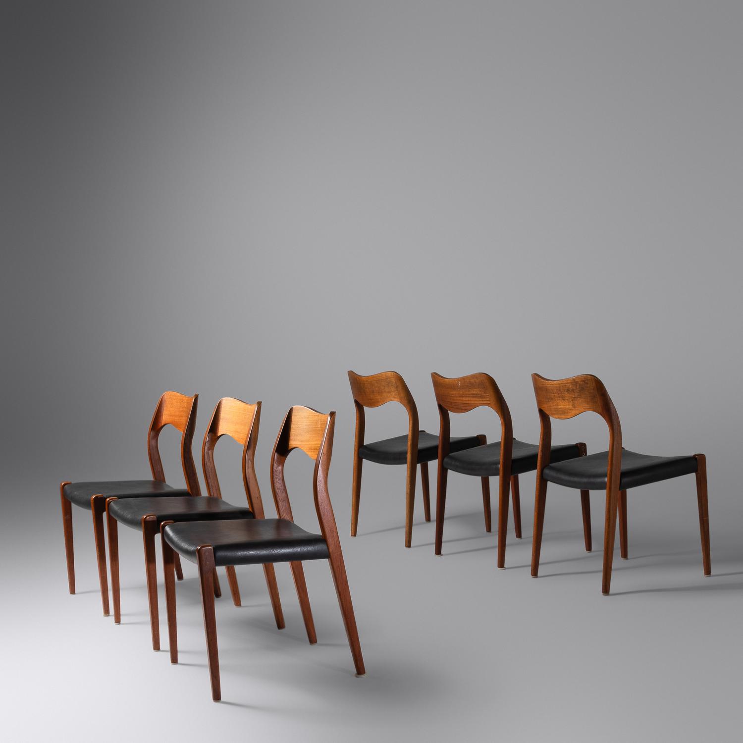 Set of Six Dinning Chairs, c. 1950 J.L. Mollers Mobelfabrik, Denmark