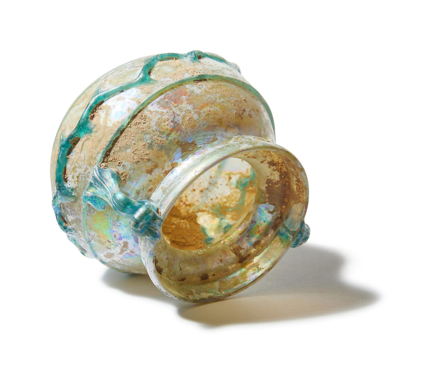 A Roman Glass Jar with Spiral Blue Trail