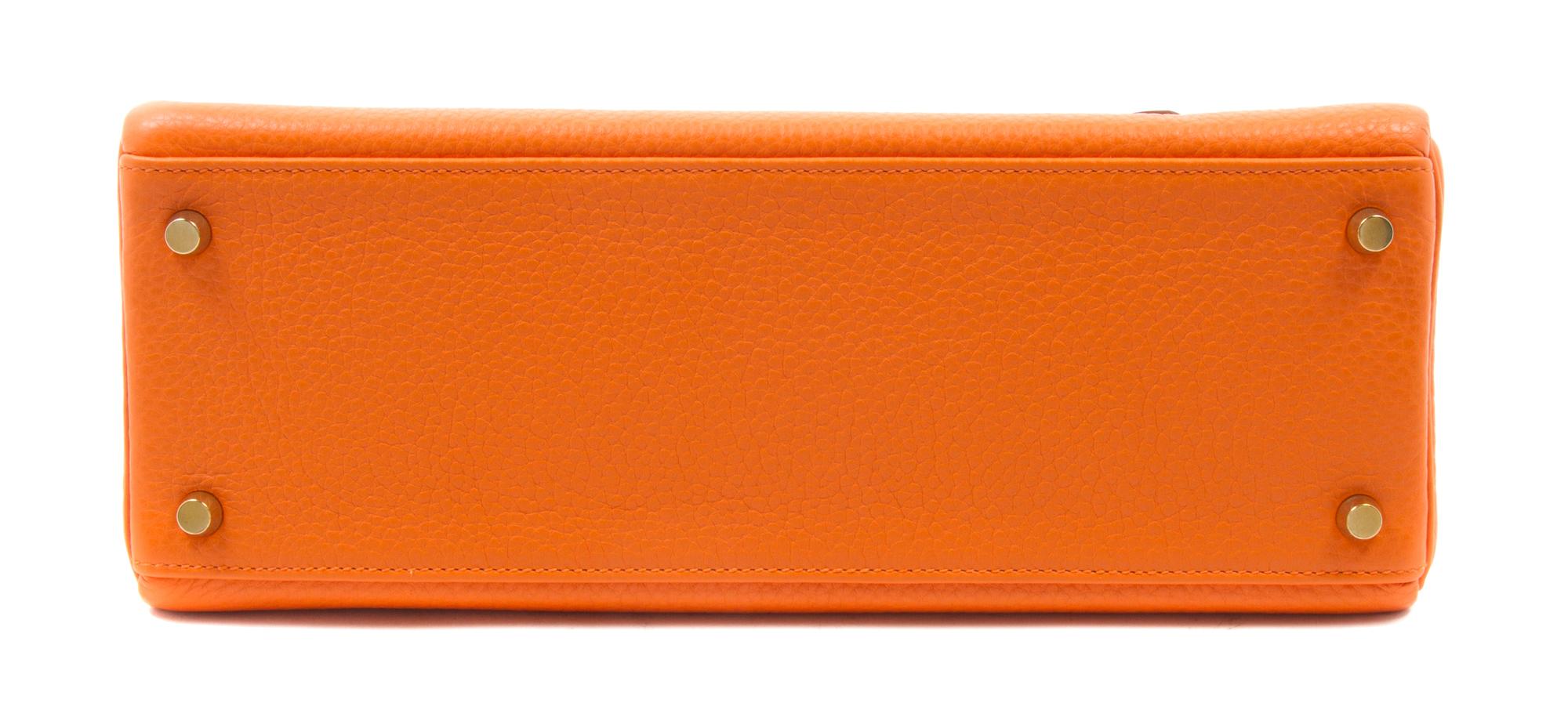 An Hermes 32cm Orange Leather Kelly Bag,